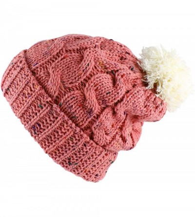 Berets Multi Color Pom Pom Crochet Thick Knit Slouchy Beanie Beret Winter Ski Hat - Dark Pink - CH11UAHID8Z $11.91