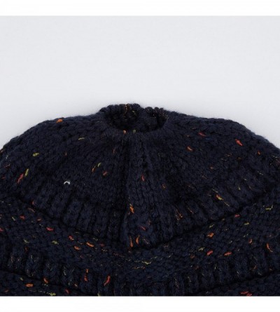 Skullies & Beanies Ribbed Confetti Knit Beanie Tail Hat for Adult Bundle Hair Tie (MB-33) - Navy - C6189C0GU4N $12.69