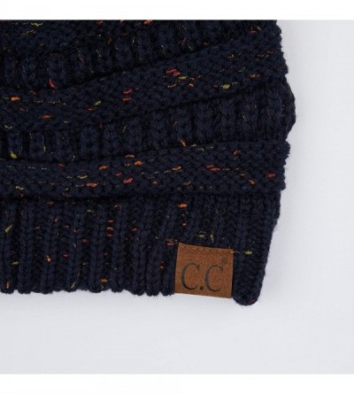 Skullies & Beanies Ribbed Confetti Knit Beanie Tail Hat for Adult Bundle Hair Tie (MB-33) - Navy - C6189C0GU4N $12.69