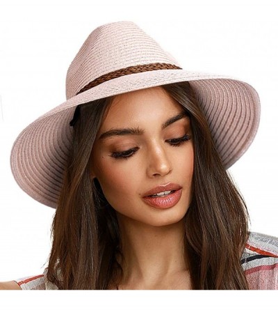 Sun Hats Sun Hats for Women Summer Wide Brim UV UPF 50+ Panama Fedora Foldable Packable Straw Beach Hat - Pink - C71963IC06T ...