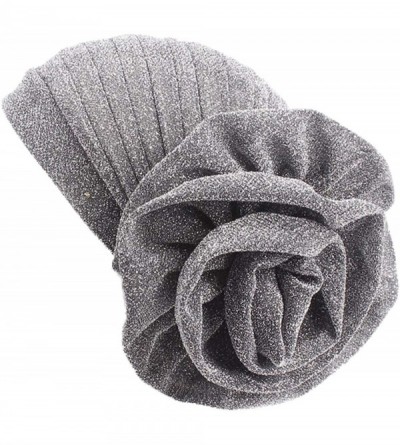 Sun Hats Shiny Turban Hat Headwraps Twist Pleated Hair Wrap Stretch Turban - White Paillette Flower - CP198HXO2R9 $8.22