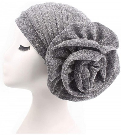 Sun Hats Shiny Turban Hat Headwraps Twist Pleated Hair Wrap Stretch Turban - White Paillette Flower - CP198HXO2R9 $8.22