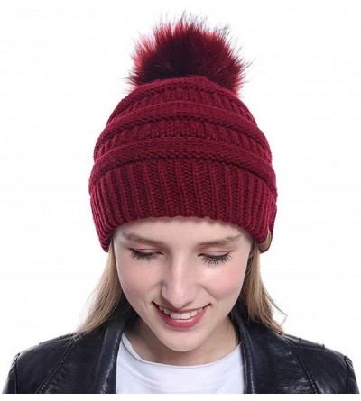 Skullies & Beanies Knit Winter Beanie - Cuff Wool Ribbed Hat - Fisherman Skull Knitted Stocking Cap - Wine - CN18YR8ATQU $12.86