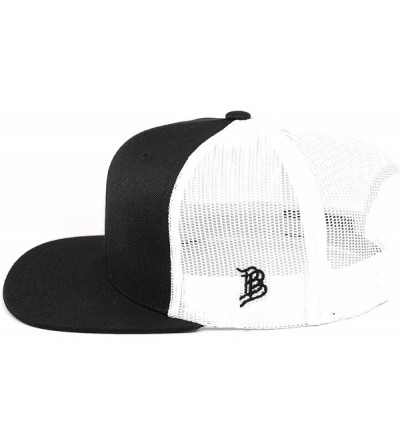 Baseball Caps 'The Patriot' Leather Patch Hat Flat Trucker - One Size Fits All - Black/White - CY18IGR2K59 $23.00