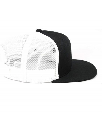 Baseball Caps 'The Patriot' Leather Patch Hat Flat Trucker - One Size Fits All - Black/White - CY18IGR2K59 $23.00
