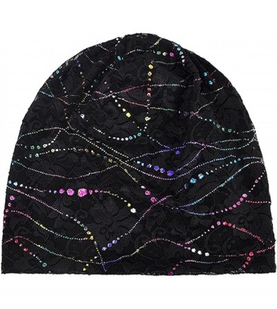 Skullies & Beanies Womens Lace Slouchy Cotton Beanie Chemo Hats Soft Cancer Sleep Caps - Black+white - C618E82NW95 $12.26