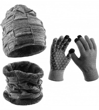 Skullies & Beanies 3 Pieces- Winter Beanie Hat + Scarf + Touch Screen GlovesHat Scarf Glove - Gray - CC193N3K430 $12.93