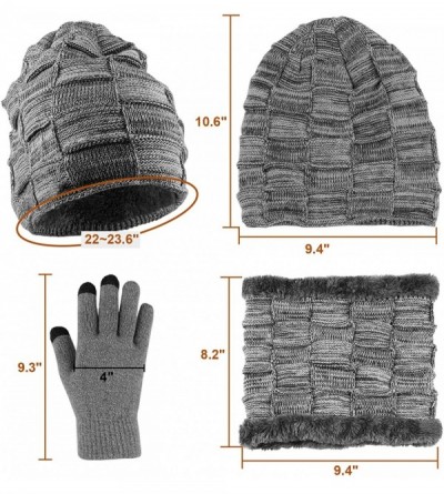 Skullies & Beanies 3 Pieces- Winter Beanie Hat + Scarf + Touch Screen GlovesHat Scarf Glove - Gray - CC193N3K430 $12.93