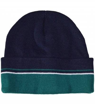 Skullies & Beanies Men's Winter Multi Stripe Cuffed Beanie Knit Hat - Navy Blue White Green - CI180292KGS $8.95