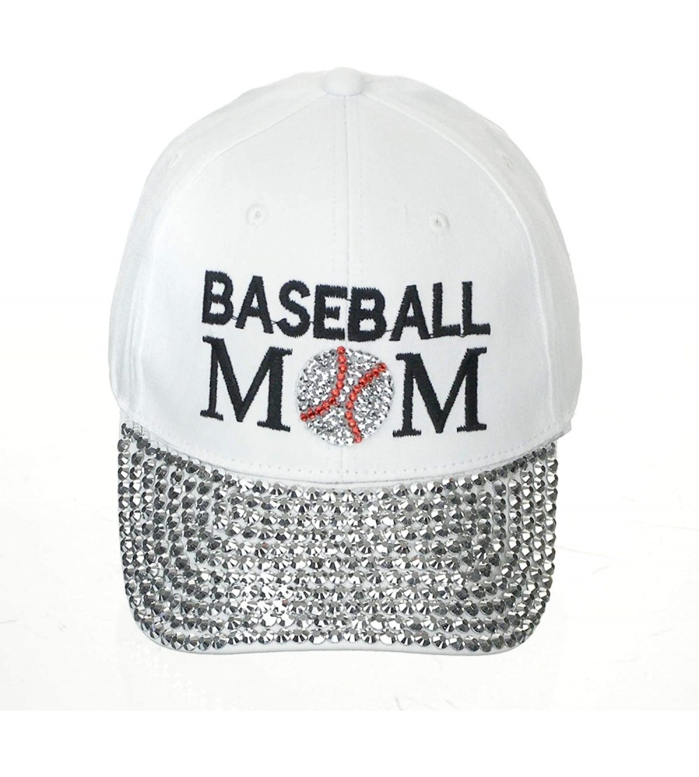Baseball Caps Women's 100% Cotton Sports Mom Bling Baseball Cap with Crystal Brim - White - Baseball Mom - CQ18SKQ3UA8 $9.38