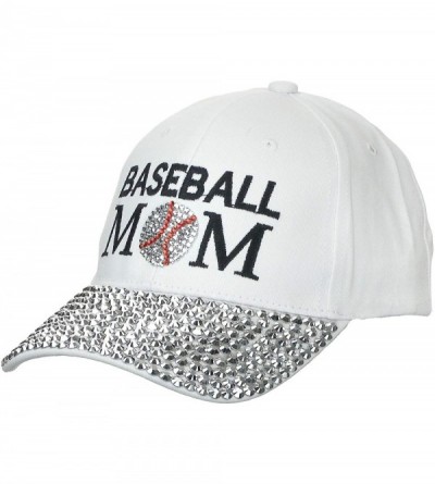 Baseball Caps Women's 100% Cotton Sports Mom Bling Baseball Cap with Crystal Brim - White - Baseball Mom - CQ18SKQ3UA8 $9.38