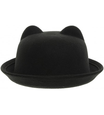 Fedoras Women Wool Felt Cat Ear Roll-up Hat Fedora Bowler Head Circumference 22.5" - Black - C8127E5KHPN $20.91