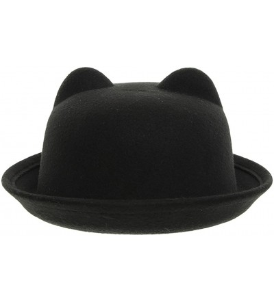 Fedoras Women Wool Felt Cat Ear Roll-up Hat Fedora Bowler Head Circumference 22.5" - Black - C8127E5KHPN $11.95