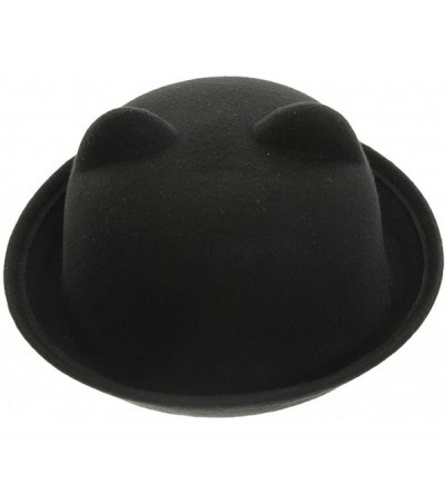 Fedoras Women Wool Felt Cat Ear Roll-up Hat Fedora Bowler Head Circumference 22.5" - Black - C8127E5KHPN $11.95