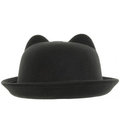 Fedoras Women Wool Felt Cat Ear Roll-up Hat Fedora Bowler Head Circumference 22.5" - Black - C8127E5KHPN $11.95