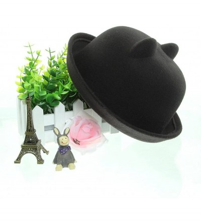 Fedoras Women Wool Felt Cat Ear Roll-up Hat Fedora Bowler Head Circumference 22.5" - Black - C8127E5KHPN $11.95