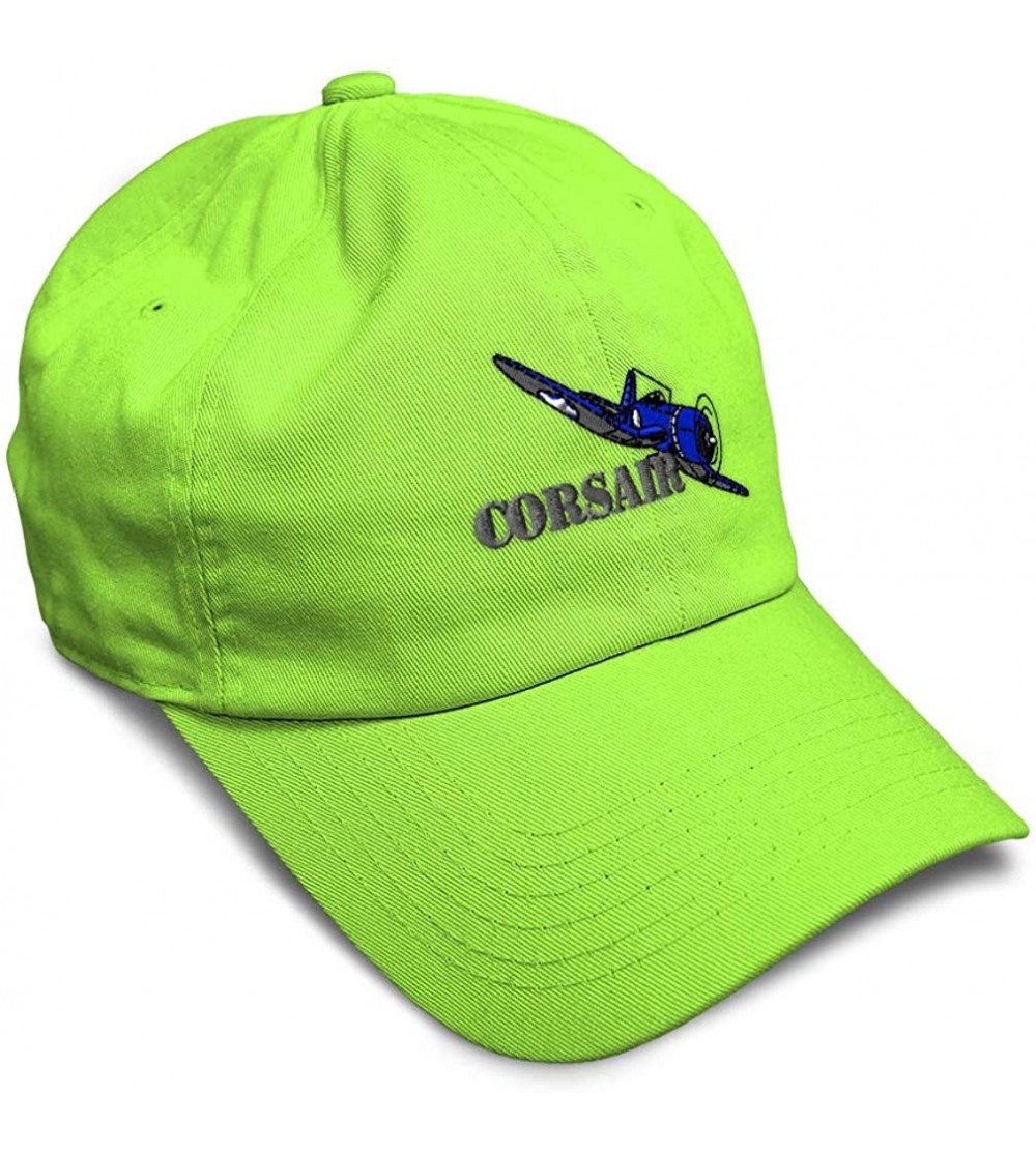 Baseball Caps Custom Soft Baseball Cap Corsair Aircraft Name Embroidery Twill Cotton - Lime - CM18ZNU3HD2 $16.62