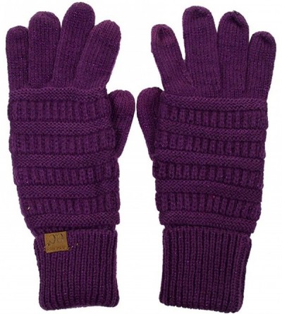 Skullies & Beanies 3pc Set Trendy Warm Chunky Soft Stretch Cable Knit Beanie Scarves Gloves Set - Metallic Purple - CP187GOGX...