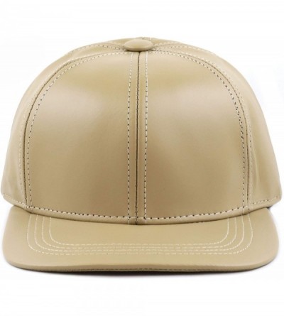 Baseball Caps Leather Hat Made in USA Genuine Leather Plain Baseball One Size Cap Hat - Khaki - CC12G8Z5GXX $15.02