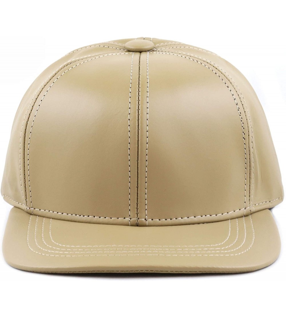 Baseball Caps Leather Hat Made in USA Genuine Leather Plain Baseball One Size Cap Hat - Khaki - CC12G8Z5GXX $26.47