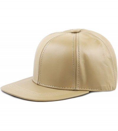 Baseball Caps Leather Hat Made in USA Genuine Leather Plain Baseball One Size Cap Hat - Khaki - CC12G8Z5GXX $26.47