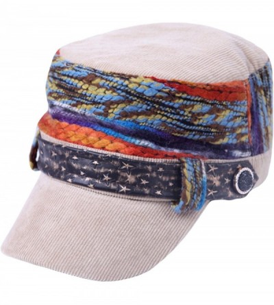 Newsboy Caps Womens Flat Cap Cadet Hat with Visor Belt Decoration - Beige - CA189XO657R $22.60