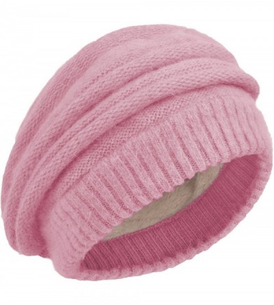 Berets Women's Solid Knit Furry French Beret - Fall Winter Fleece Lined Paris Artist Cap Beanie Hat - Peach - CD188UHE2DU $20.20