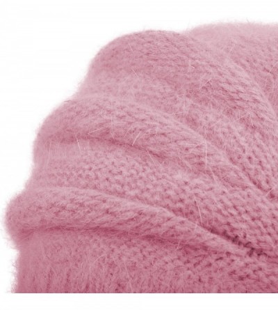 Berets Women's Solid Knit Furry French Beret - Fall Winter Fleece Lined Paris Artist Cap Beanie Hat - Peach - CD188UHE2DU $20.20