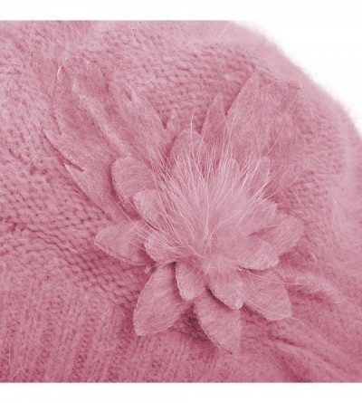 Berets Women's Solid Knit Furry French Beret - Fall Winter Fleece Lined Paris Artist Cap Beanie Hat - Peach - CD188UHE2DU $20.20
