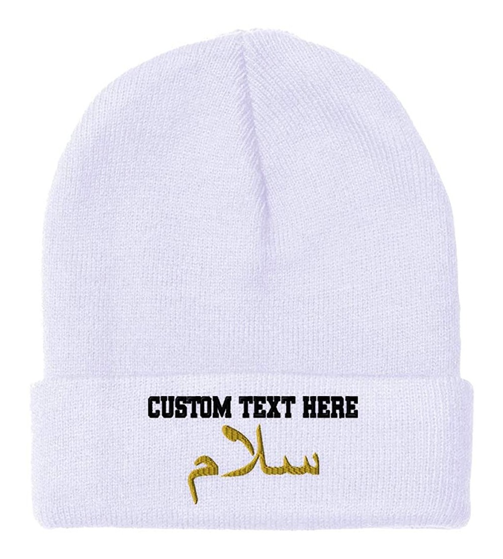 Skullies & Beanies Custom Beanie for Men & Women Peace Salam Arabic A Embroidery Skull Cap Hat - White - CM18ZWOEKMU $13.21