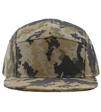 Baseball Caps Made in USA Cotton Twill 5 Panel Flat Brim Genuine Leather Brass Biker Board Cap - Camo4 - CB18R40G08Z $11.31