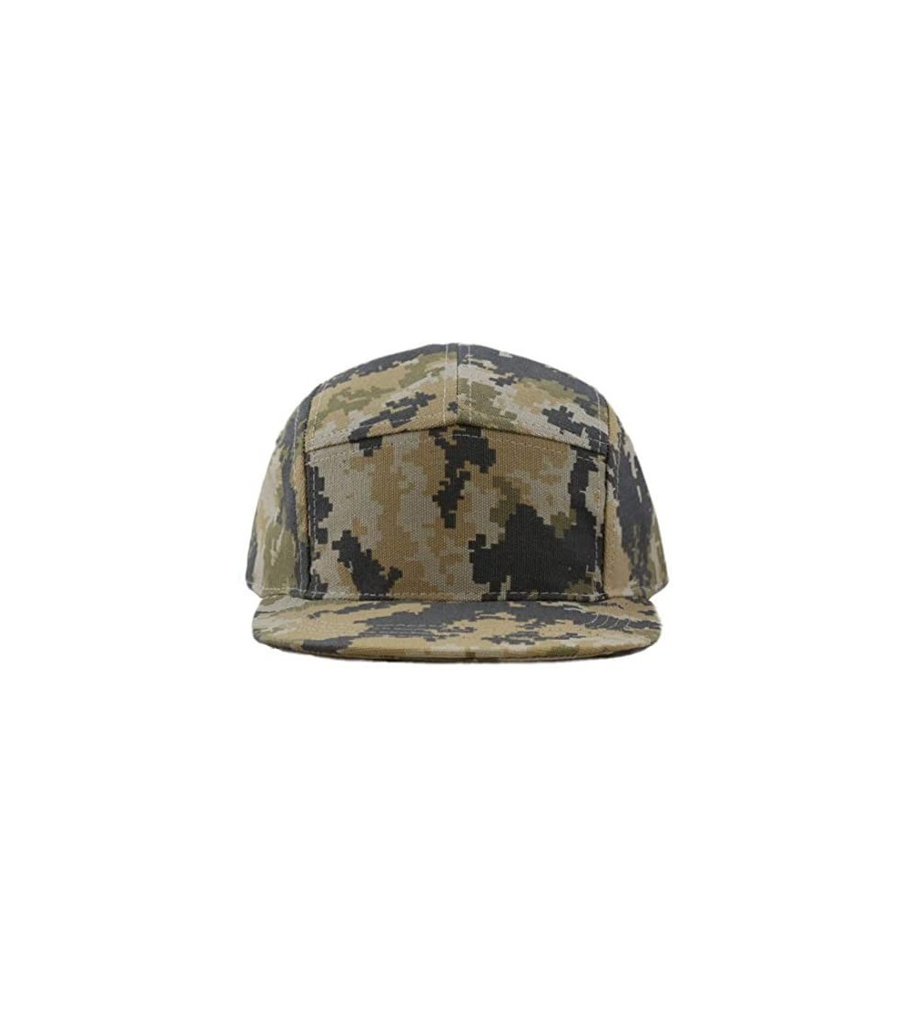 Baseball Caps Made in USA Cotton Twill 5 Panel Flat Brim Genuine Leather Brass Biker Board Cap - Camo4 - CB18R40G08Z $11.31