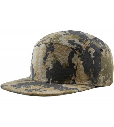 Baseball Caps Made in USA Cotton Twill 5 Panel Flat Brim Genuine Leather Brass Biker Board Cap - Camo4 - CB18R40G08Z $11.31
