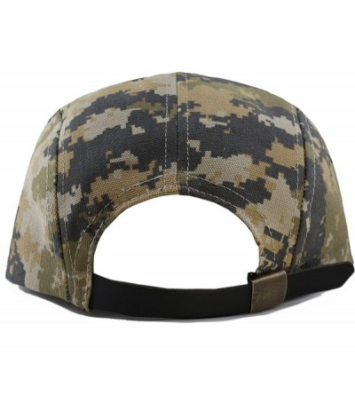 Baseball Caps Made in USA Cotton Twill 5 Panel Flat Brim Genuine Leather Brass Biker Board Cap - Camo4 - CB18R40G08Z $11.31