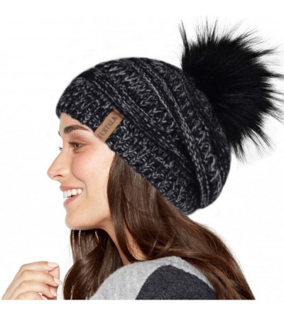 Skullies & Beanies Winter Slouchy Beanie Hats Women Fleece Lined Warm Ski Knitted Pom Pom Hat - 11-black Gray - CX18UQ43CRH $...