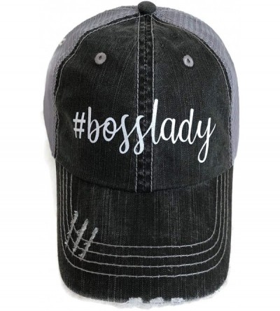 Baseball Caps White Glitter bosslady Distressed Look Grey Trucker Cap Hat Fashion - C2182M25N2M $24.30