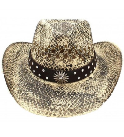 Cowboy Hats Woven Straw Western Cowboy Hat Vintage Wide Brim Outback Sun Hat with Leather Belt - C9 Cao - CP18S4KX9KY $34.69