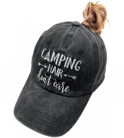 Baseball Caps Unisex Camping Hair Don't Care Vintage Adjustable Baseball Cap Denim Dad Hat - Embroidered Ponytail Black - CR1...