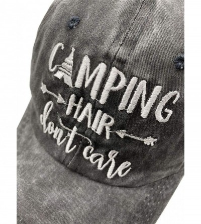 Baseball Caps Unisex Camping Hair Don't Care Vintage Adjustable Baseball Cap Denim Dad Hat - Embroidered Ponytail Black - CR1...
