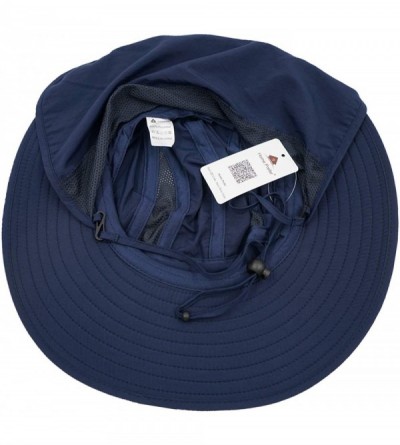 Sun Hats Mens UPF 50+ Sun Protection Cap Wide Brim Fishing Hat with Neck Flap - Navy Blue - CL18O043T5G $14.45