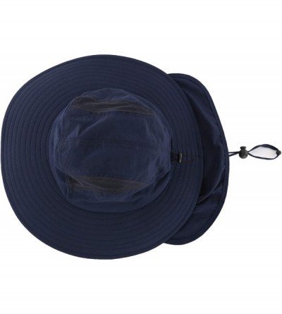 Sun Hats Mens UPF 50+ Sun Protection Cap Wide Brim Fishing Hat with Neck Flap - Navy Blue - CL18O043T5G $14.45