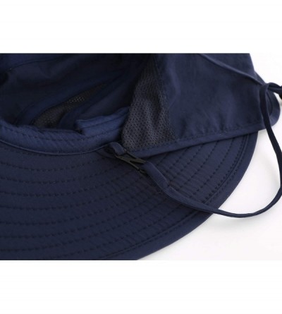 Sun Hats Mens UPF 50+ Sun Protection Cap Wide Brim Fishing Hat with Neck Flap - Navy Blue - CL18O043T5G $14.45