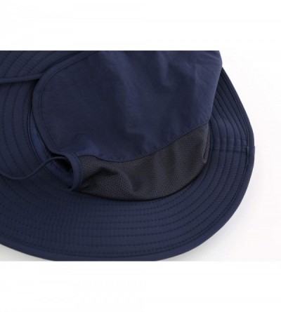 Sun Hats Mens UPF 50+ Sun Protection Cap Wide Brim Fishing Hat with Neck Flap - Navy Blue - CL18O043T5G $14.45