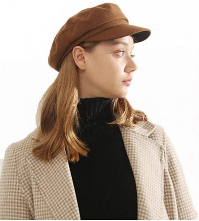 Newsboy Caps Womens Newsboy Hat Beret Cap Visor Hats for Ladies Wool Newsboy Beret Cap Sailor Cap - Camel - CE18YIH09YA $19.63