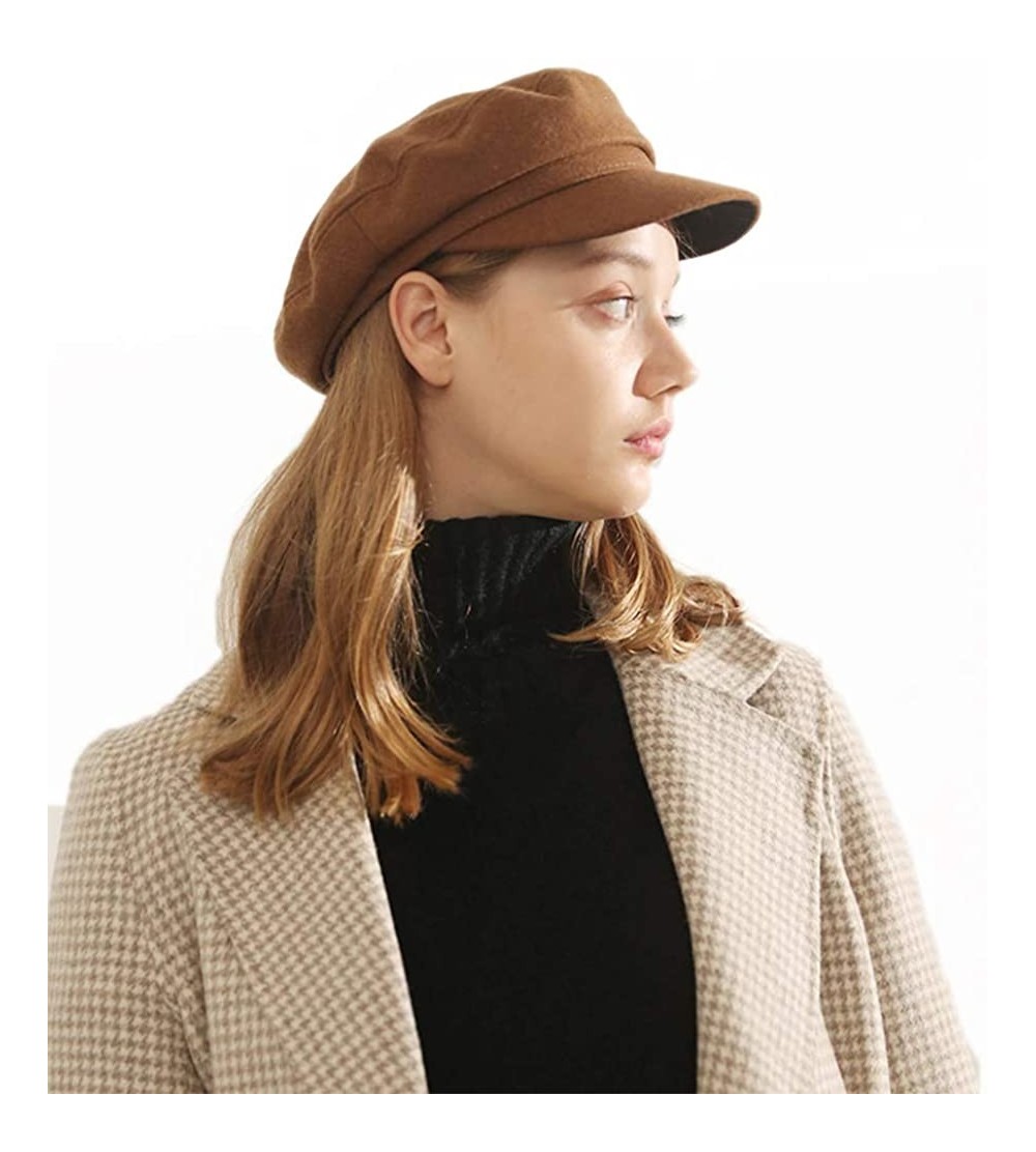 Newsboy Caps Womens Newsboy Hat Beret Cap Visor Hats for Ladies Wool Newsboy Beret Cap Sailor Cap - Camel - CE18YIH09YA $19.63