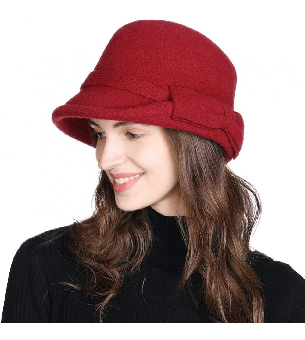 Bucket Hats 1920 Vintage Cloche Bucket Hat Ladies Church Derby Party Fashion Winter 55-59CM - 00767_red - C318AN0SXLZ $27.40