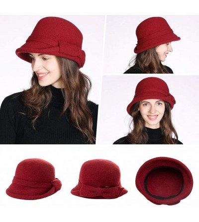 Bucket Hats 1920 Vintage Cloche Bucket Hat Ladies Church Derby Party Fashion Winter 55-59CM - 00767_red - C318AN0SXLZ $27.40