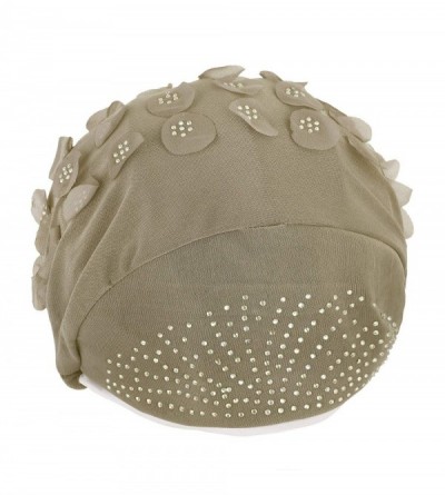 Skullies & Beanies Elastic Slouchy Rhinestone Headwear Headbands - Khaki- Flower & Rhinestone - CL18SSUO0HK $7.79