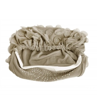 Skullies & Beanies Elastic Slouchy Rhinestone Headwear Headbands - Khaki- Flower & Rhinestone - CL18SSUO0HK $7.79