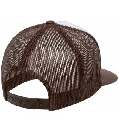 Baseball Caps Yupoong 6006 Flatbill Trucker Mesh Snapback Hat with NoSweat Hat Liner - White Front/Brown - C218O85QGMX $16.70